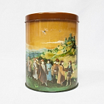 Банка жестяная, роспись, 1976 г, Европа, размер  15х11,5 см