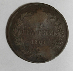Монета  5 чентезимо 1861 г,  Италия